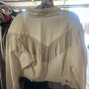 Blue B Cream rhinestone tassel denim jacket